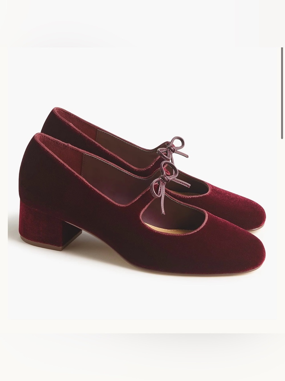 NWOT J.Crew Women’s Size 11 Burgundy Velvet Mary Jane Block Heel Pumps Bow